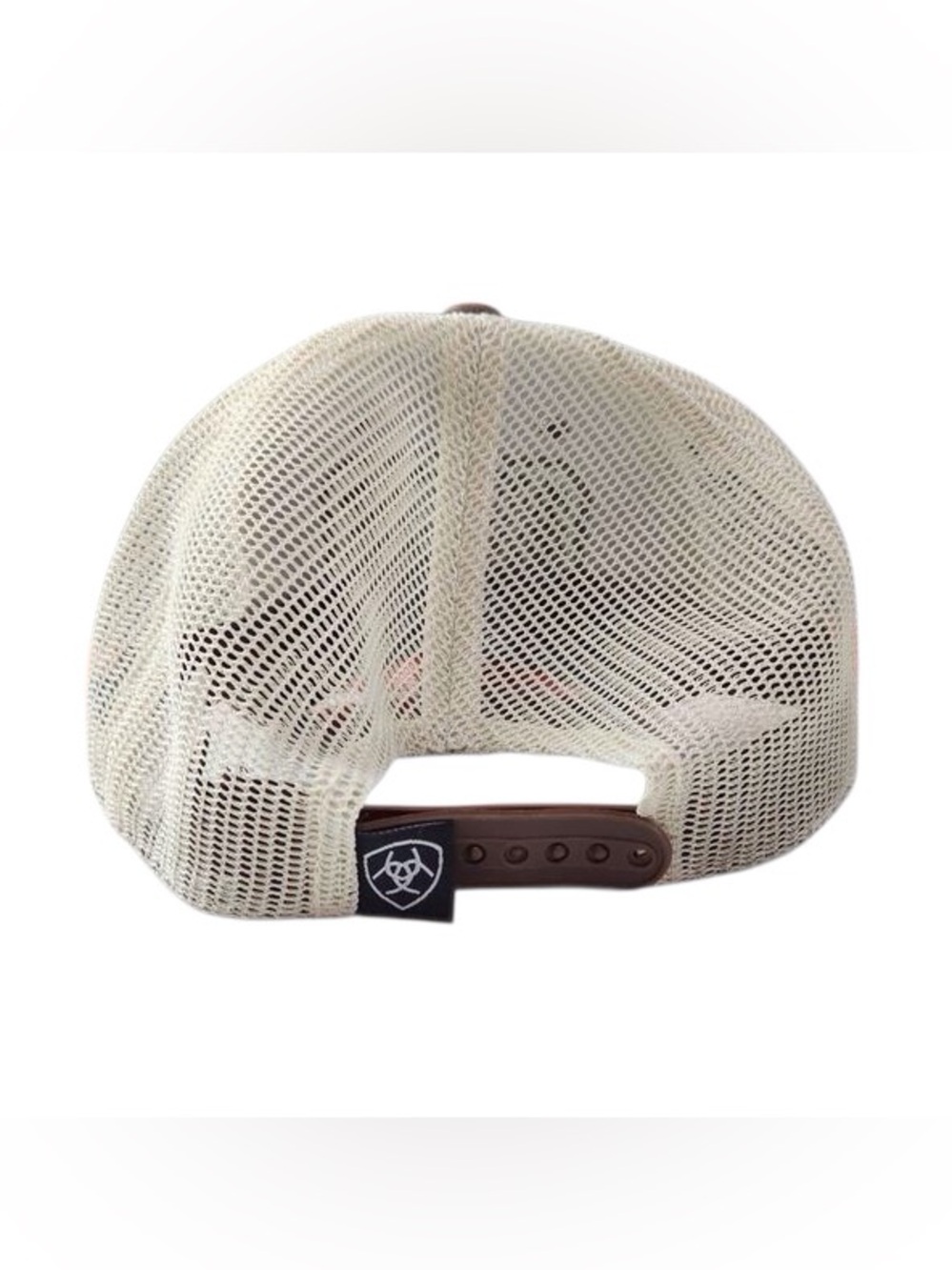NWOT Ariat Brown Mesh Trucker Hat Leather Patch Snapback Cap Unisex - Picture 5 of 6